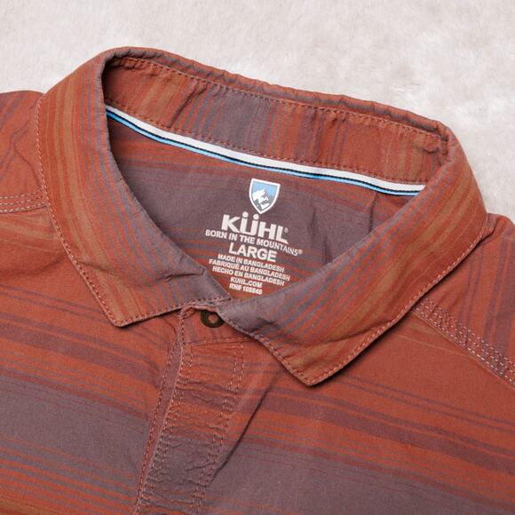 Kuhl Intriguer Red Burgundy Gray Stripe Button Down Short Sleeve Shirt Mens L - Picture 8 of 15